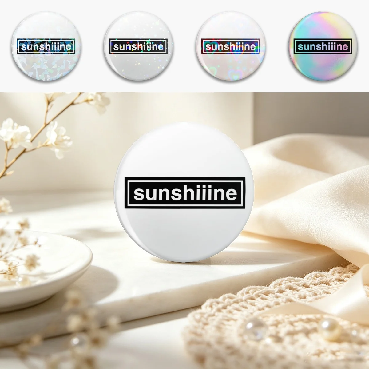Sunshiiine Pin Holographic Star Heart Pin Brooches Laminated Button Fashion Accessory