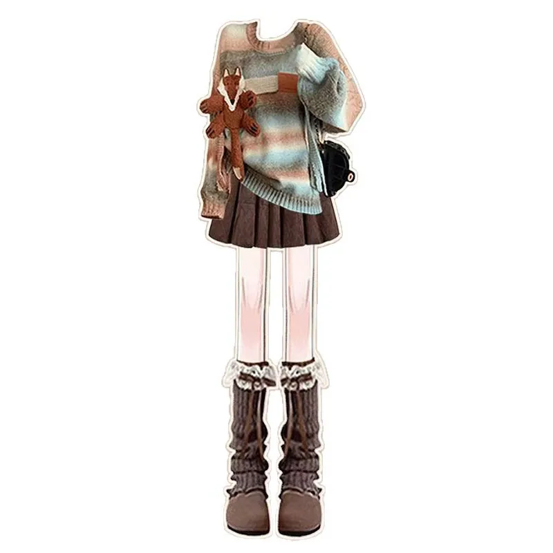 秋の西洋風セット レディース ドーパミン年齢軽減 ハロニットトップスと小さめメイラードショートスカートのツーピースセット