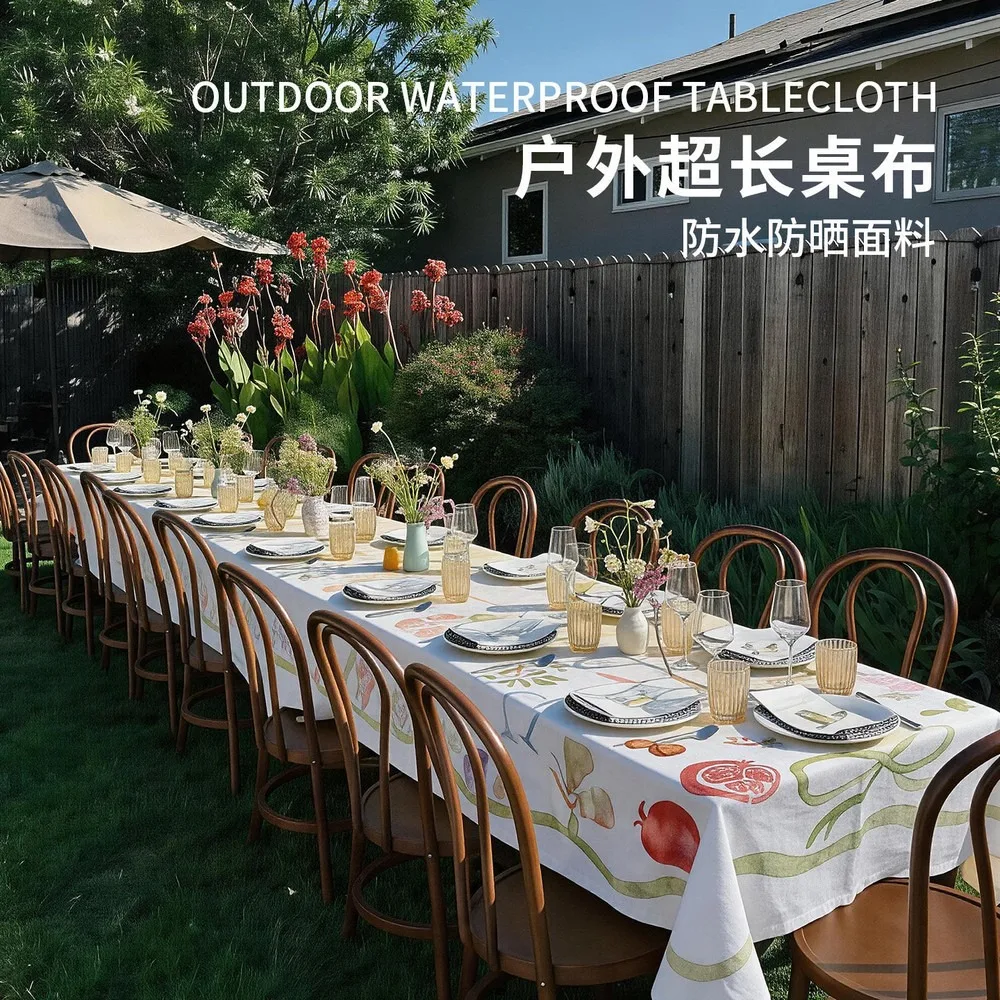 Outdoor Waterproof Long Print Table Cloth for Patio Garden Picnic Hotel Terrace Sun Protection Stain-Resistant Easy Tablecloth