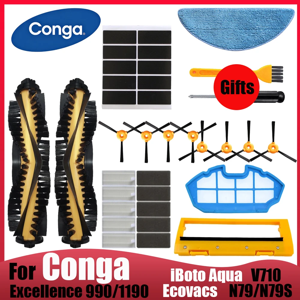 Image of Für Conga 990/1190, Ecovacs N79, iBoto V710 Staubsaugerteile – Hauptbürste, HEPA/Vorfilter, Seitenbürste, Bürstenabdeckung, Wischtuch