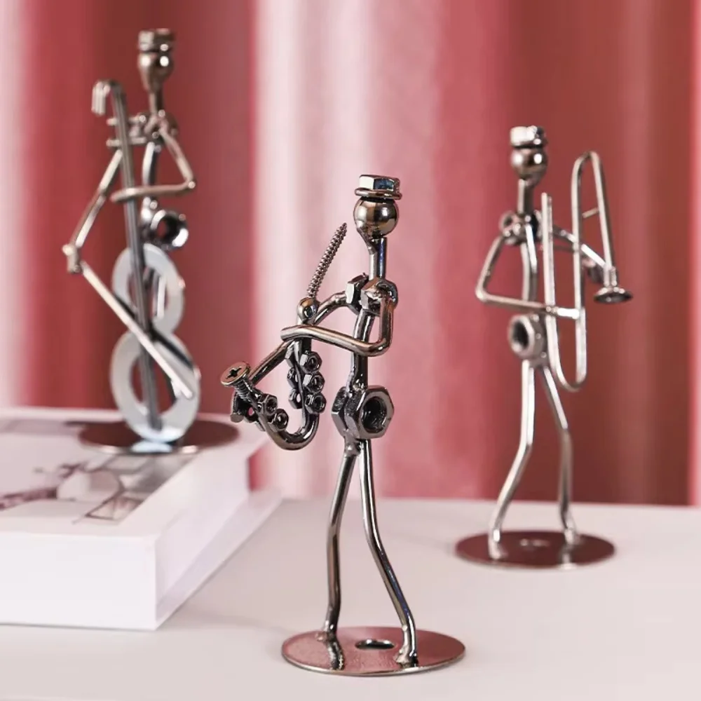 Retro Musician Music Instrument Ornament Violin Craft Guitar Player Statue Metal Guitar Desktop Decoration For Music Lovers Gift