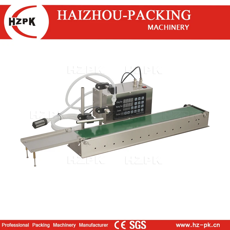 HZPK Table Top Digital Control Electric Small Volume Plastic Bottle Water Cosmetic Liquid Oil Filling Machine With Conveyor Auto