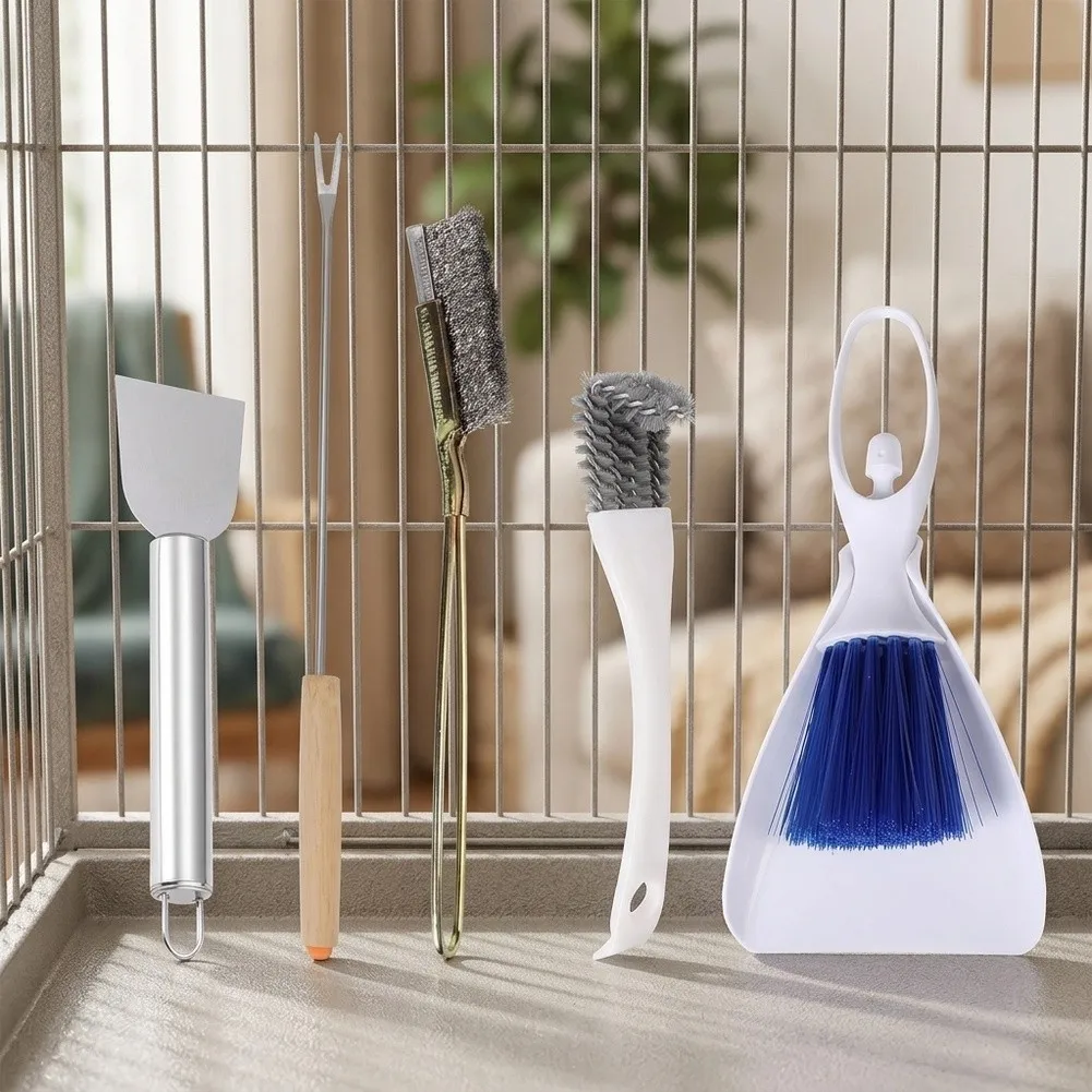 Stainless Steel Bird Cage Cleaner Brush for Parakeets and Long Tail Parrots with Tools to Remove Excrement and Fallen Food