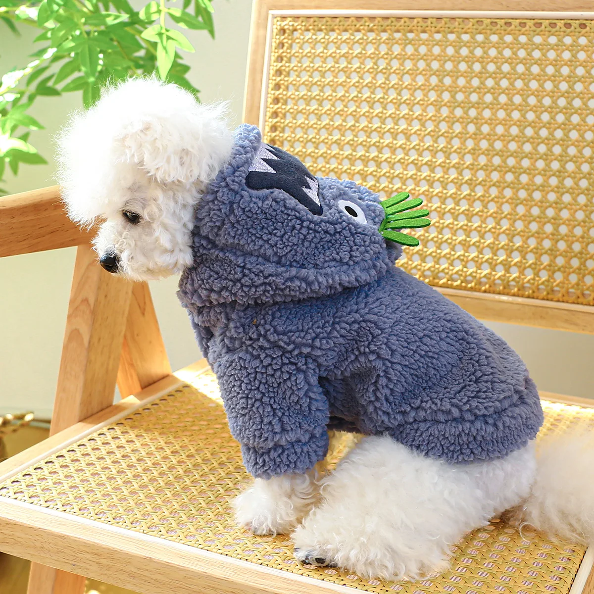 1PC Pet Apparel Dog Autumn and Winter Warmth Thickened Blue Funny Hooded Coat With Drawstring Buckle For Small Medium Dogs