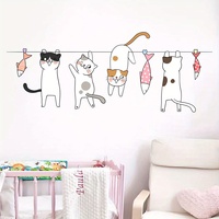 Cartoon Cute Catfish Clothes Hanger Line Animal Wall Stickers Removable for Bedroom Living Room Nursery Decoration Wall Decal