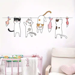 Cartoon Cute Catfish Clothes Hanger Line Animal Wall Stickers Removable for Bedroom Living Room Nursery Decoration Wall Decal