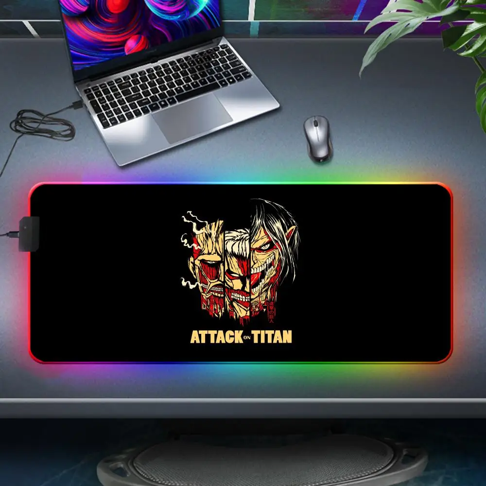 

Attack on Titan Mouse Pad Rgb Xxl 900x400 Laptop Mat Gaming Mousepad Backlit Keyboard Gamer Girl Table Pads Desk