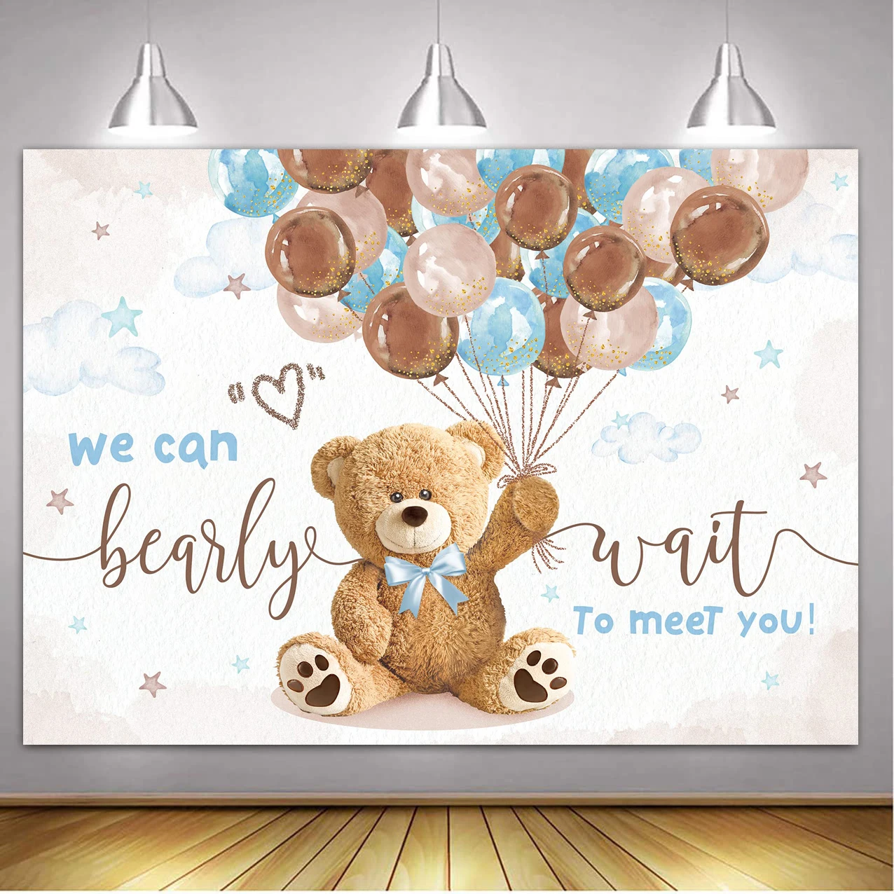 Décors de douche de bébé d\'ours en peluche pour la photographie, affiche de fête d\'anniversaire d\'enfant, décor de fleurs et de ballon, fond de