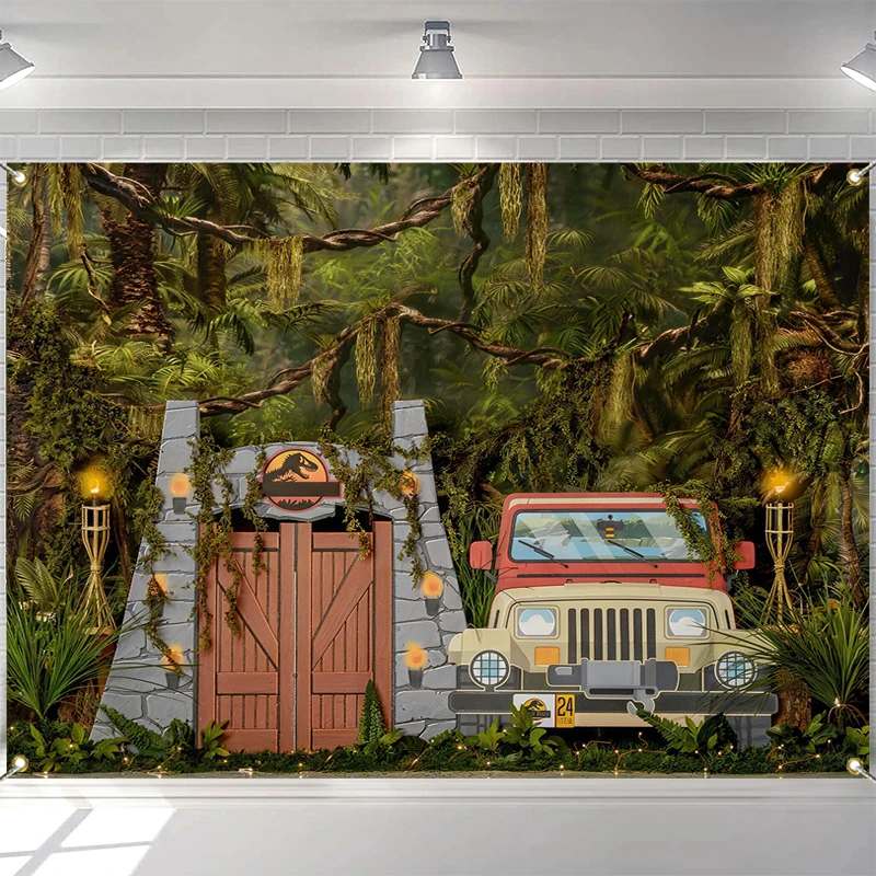 

LS Jungle Tyrannosaurus Rex Zoo Backdrops Kids Baby Birthday Cake Smash Photography Child Adult Decors Dinosaurs Backgrounds