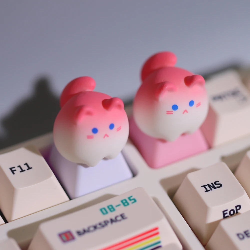 Creative Cute Pink Cat Keycap Cartoon Animal OEM Height ESC Decorative Keycap for Cross Axis Mechanical Keyboard Kawaii Keycaps