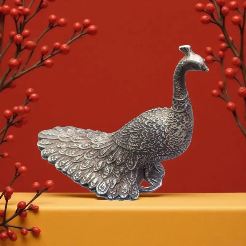 Antique Bronze Craft Collection: Patinaed Peacock Ornament, Auspicious and Exquisite Craftsmanship, Home Decor Gift