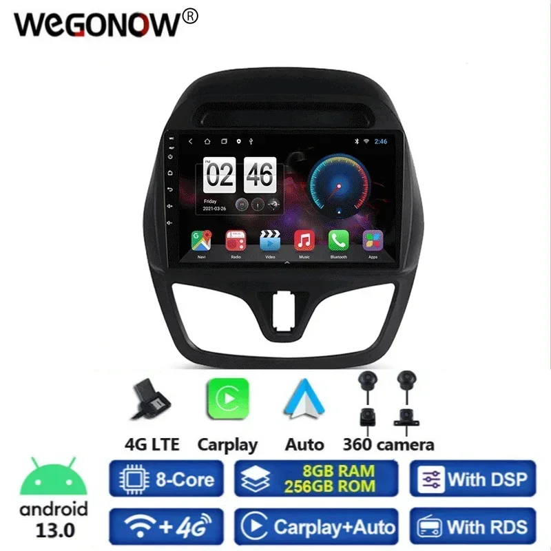 360 Panoramic Camera 8G+256G Android 13 Car DVD Player GPS WIFI Bluetooth 5.0 RDS Radio For CHEVROLET Spark Beat 2015 2016 2017