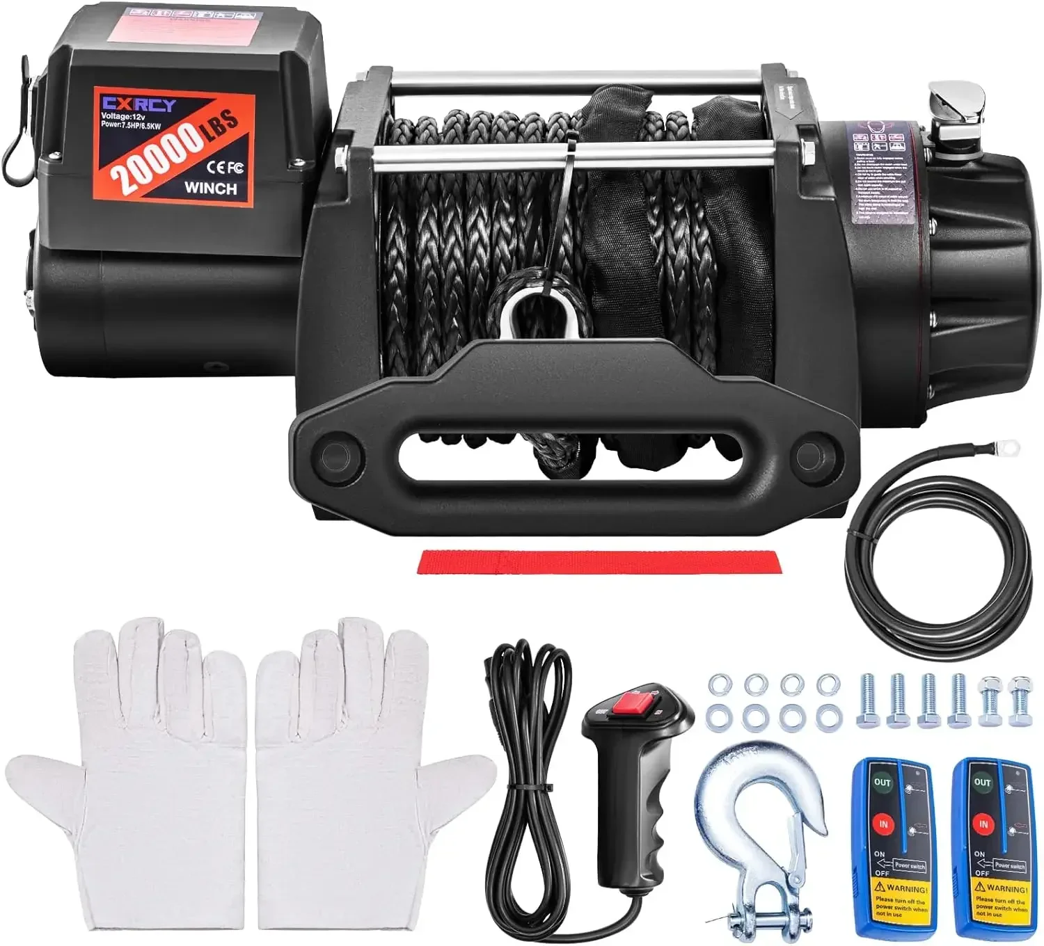 

12V Electric Winch,20000LBS Load Capacity Synthetic Rope Towing Winches for Jeep Truck SUV,with Wired Handle and Wireless