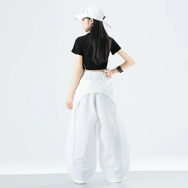 สาวฤดูร้อน Hip Hop Dance เสื้อผ้าแขนสั้น Crop Tops กางเกงสีขาวแจ๊สฝึกเสื้อผ้า Street Wear BL15674