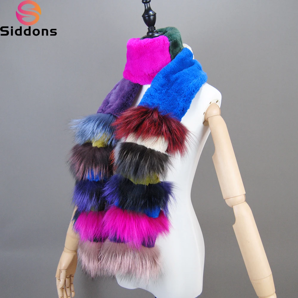 New Natural Soft Knitted Rex Rabbit Fur Scarf Women Winter Long Style Real Fur Muffler Lady Warm 100% Genuine Fox Fur Scarves