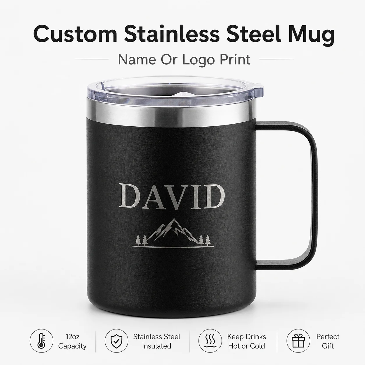 Cute Custom Laser Engraved Stainless Steel Coffee Mug Bottle With Handle Vacuum Insulated Cup Office Daily Use Birthday Present