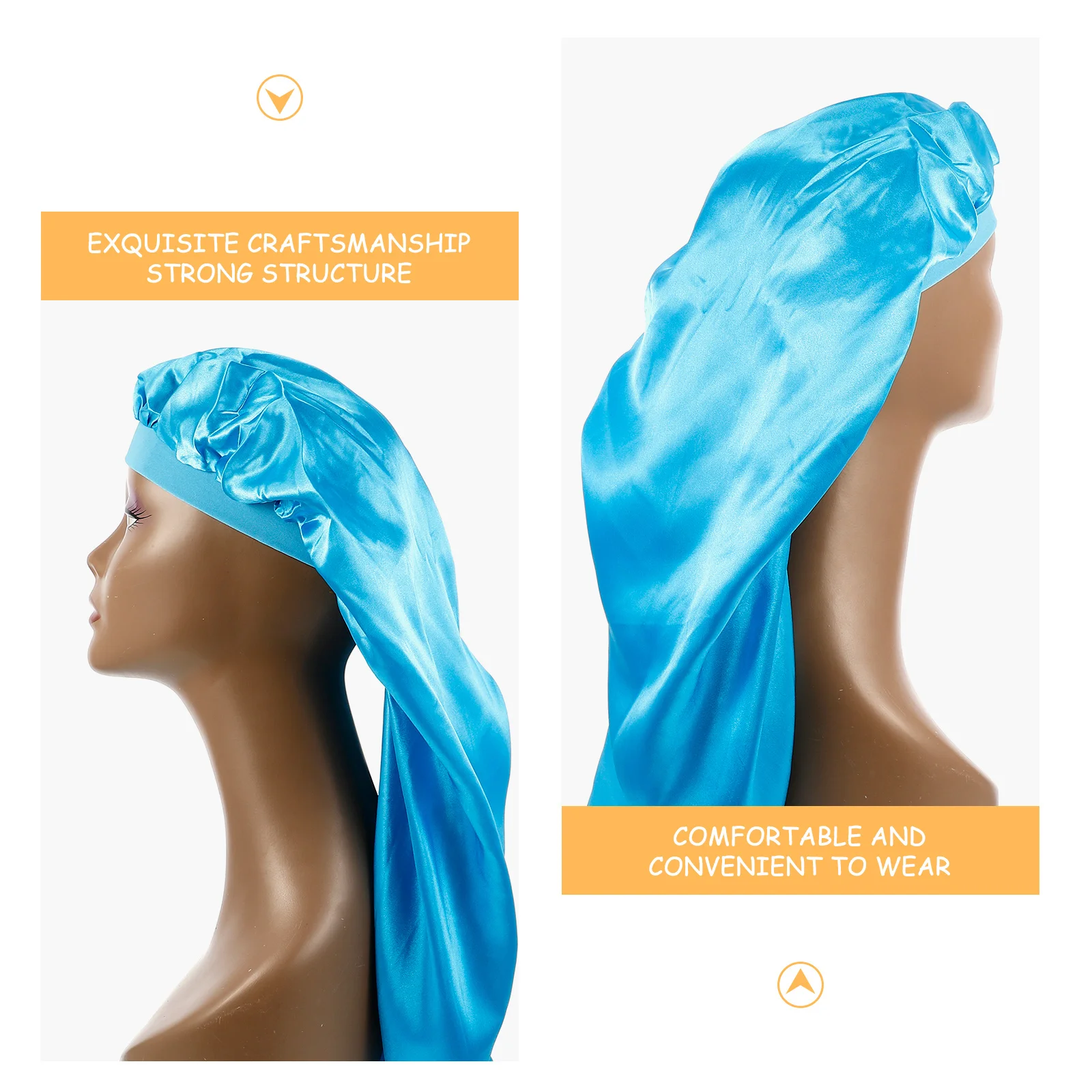 

1Set Hair Care Elastic Band Silk Long Sleeping Hat Soft Breathable Women Bonnet Silk Hair Care Bonnets
