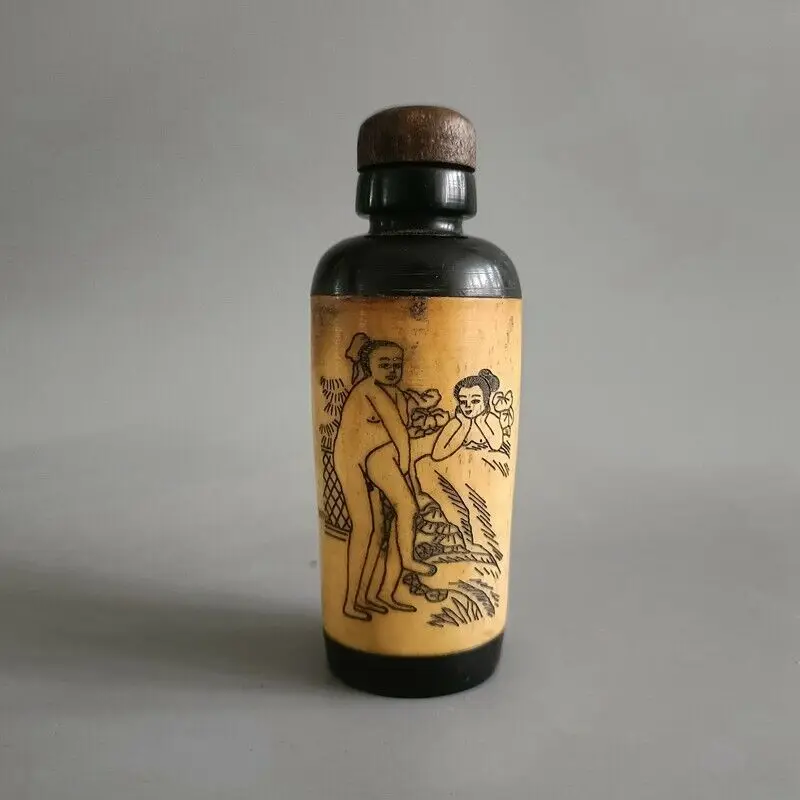 Exquisite Old Chinese Ox bull Hand Painted character snuff bottle