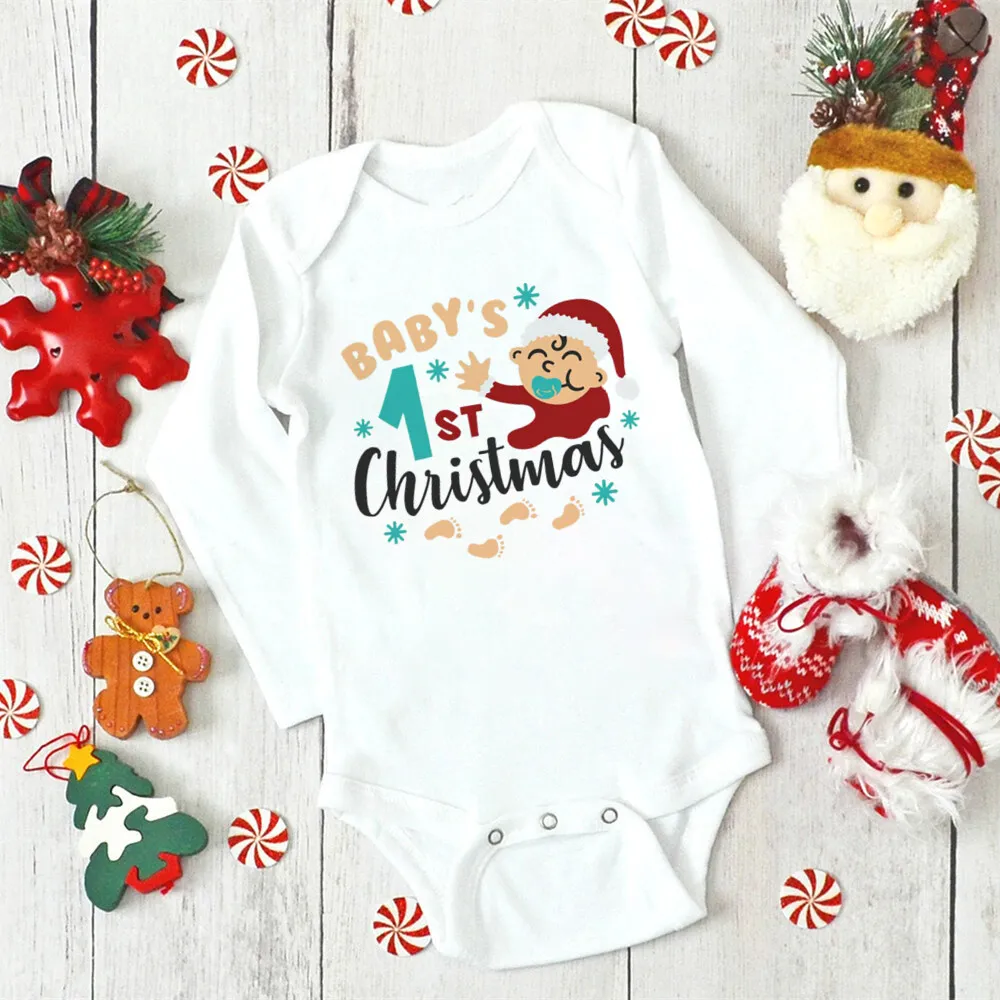 My 1st Christmas Print Newborn Bodysuits Body Baby Clothes Xmas Party Gift Boys Girls Long Sleeve Jumpsuit Winter Holiday Outfit