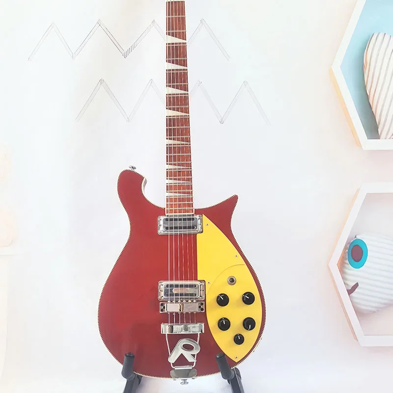 Red Gradient Shape Electric Guitar, Double Humbucker Pickups, Tremolo Bridge, Solid Wood Body, Retro Pickguard Design, for Practice & Stage Performance, Musical Instrument Gift