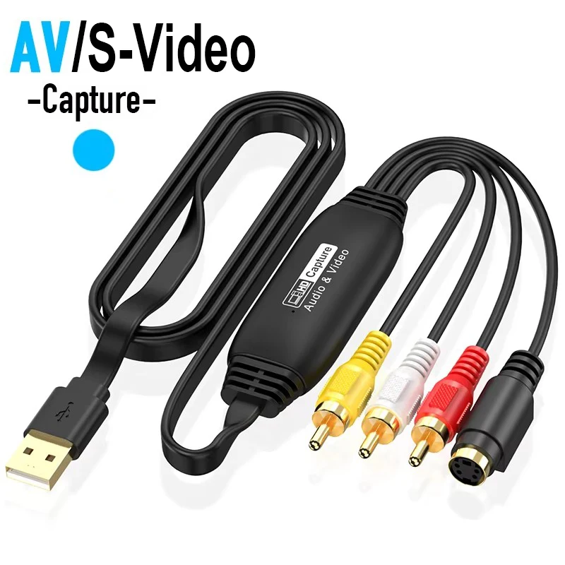 RCA AV To USB Video Audio Capture Card CVBS S-Video Grabber 1080P/30Hz VHS DVD Player VCR DV TV Set Top Box Recorder for Mac PC