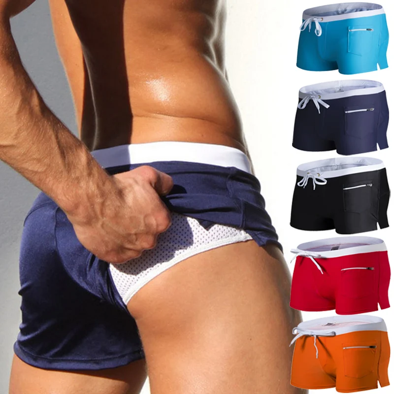 Mens Swimming Trunks with Mesh Liner Zipper Pocket Summer Quick Dry Swim Shorts Solid Color Bathing Suit Swimsuit Swimwear