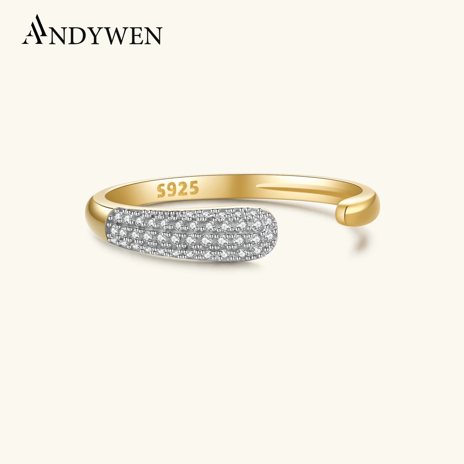 ANDYWEN Kobiety 925 Sterling Silver Pierścionek z regulacją rozmiaru Pierścionki 2024 Rocznica Impreza Moda Drobna biżuteria ślubna