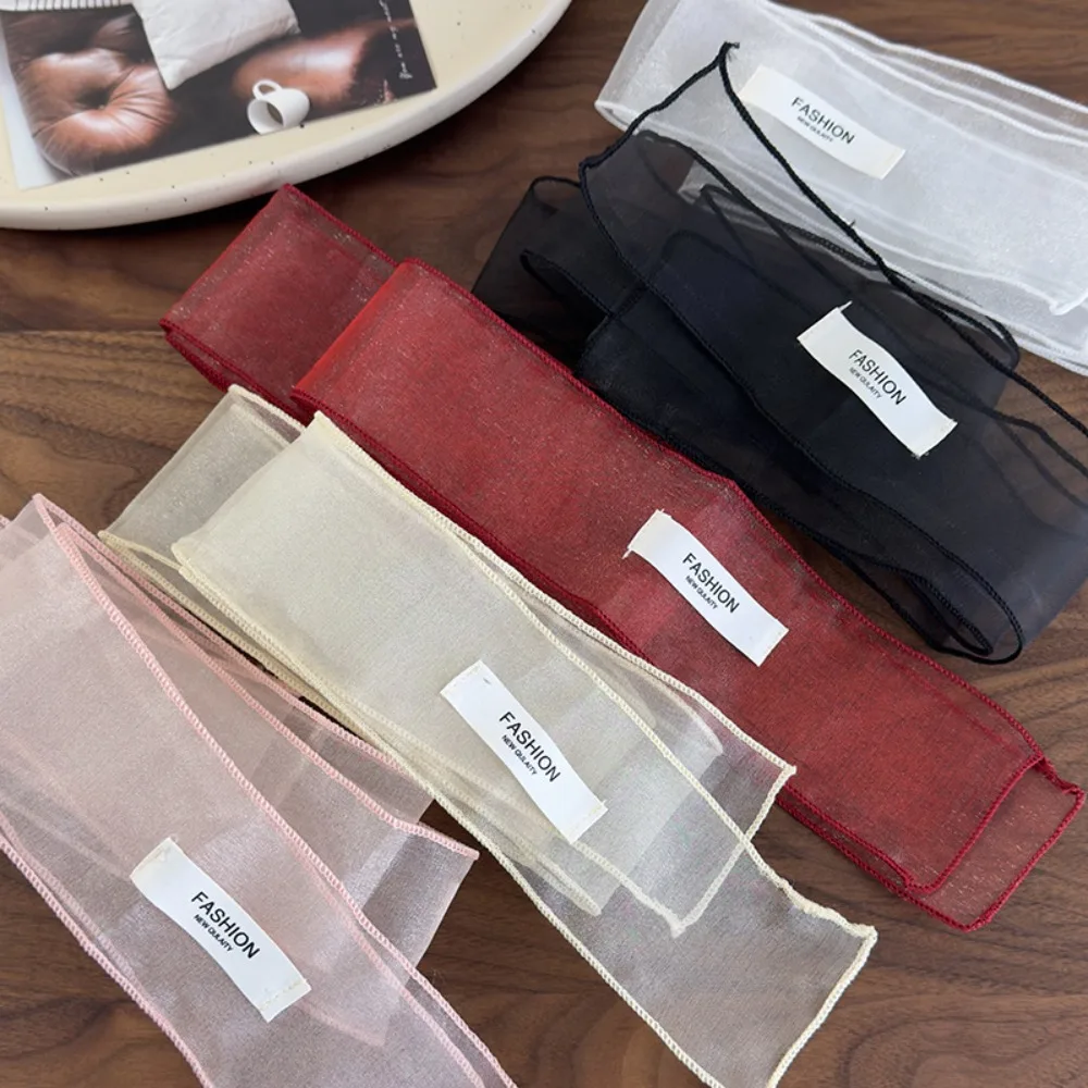 

Decorative Solid Color Silk Scarf Y2K Thin Organza Headscarf Long Skinny Scarf Beach