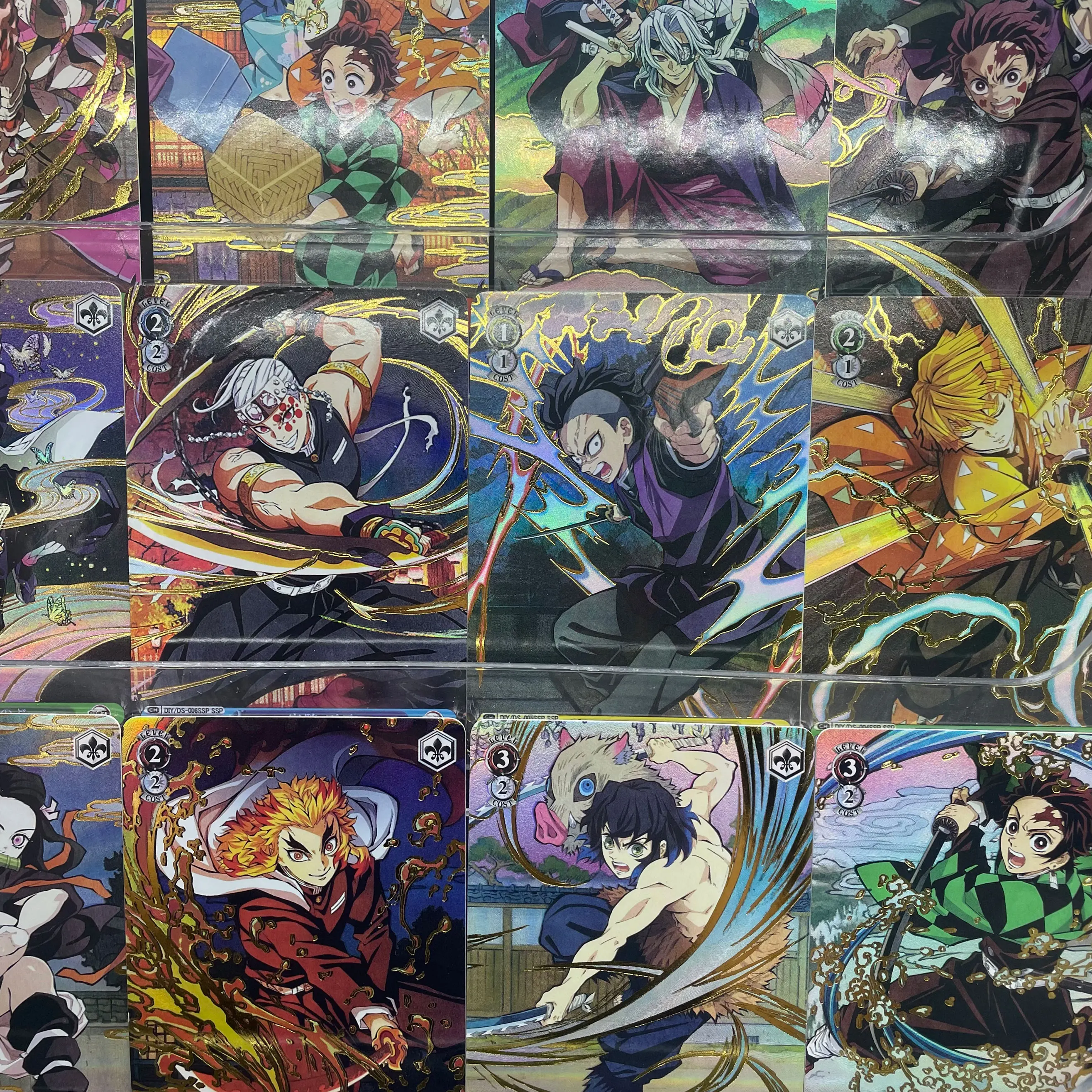 Anime Demon Slayer 22Pcs/Set Collection Flash Card Kamado Tanjirou Kochou Shinobu Diy Coarse Color Series Cartoon Figures Toy