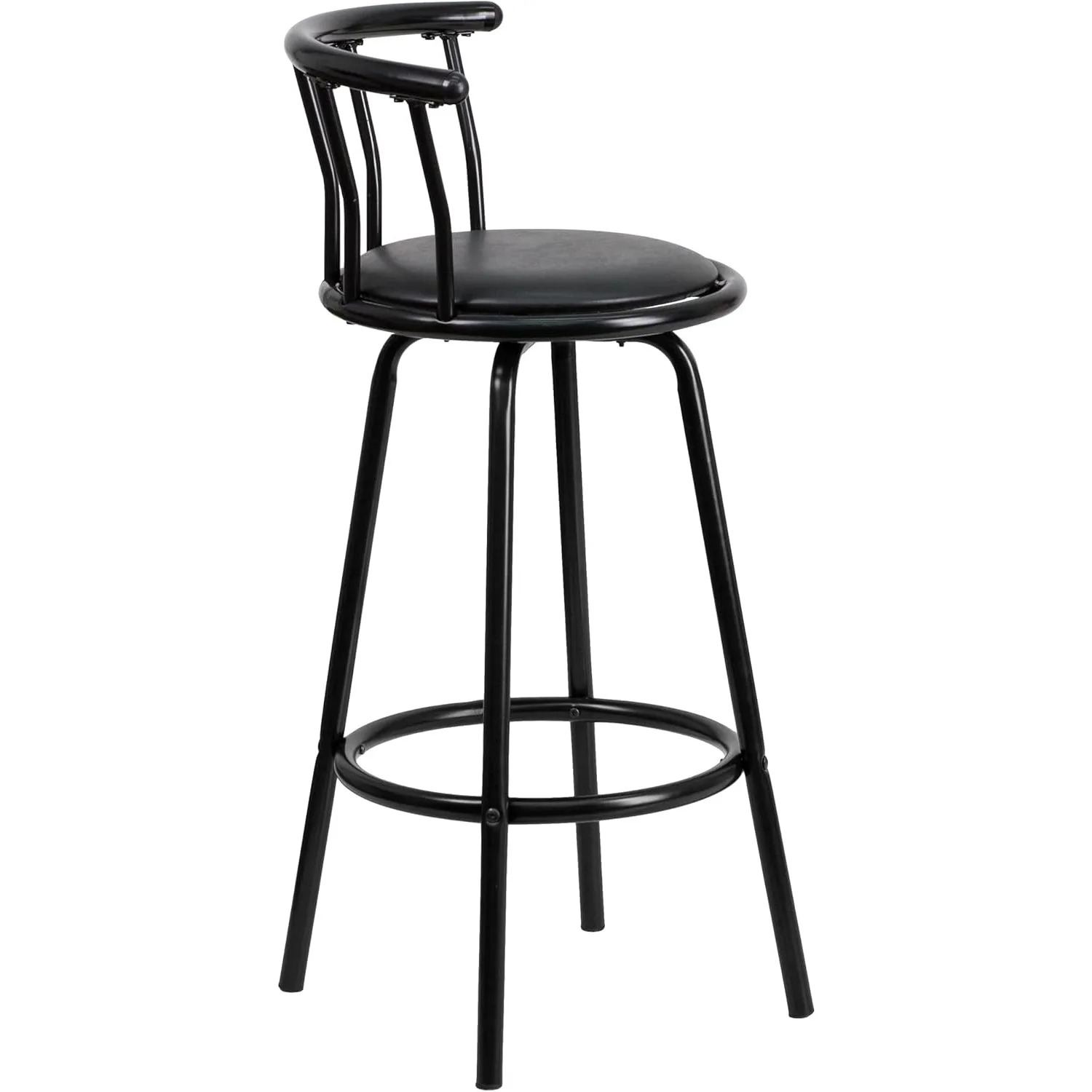 

Gothic Metal Bar Stool - Black Vinyl Swivel Seat, 17x21x38.5 Inch, Industrial Pub Chair for Home Bar & Man Cave Decor