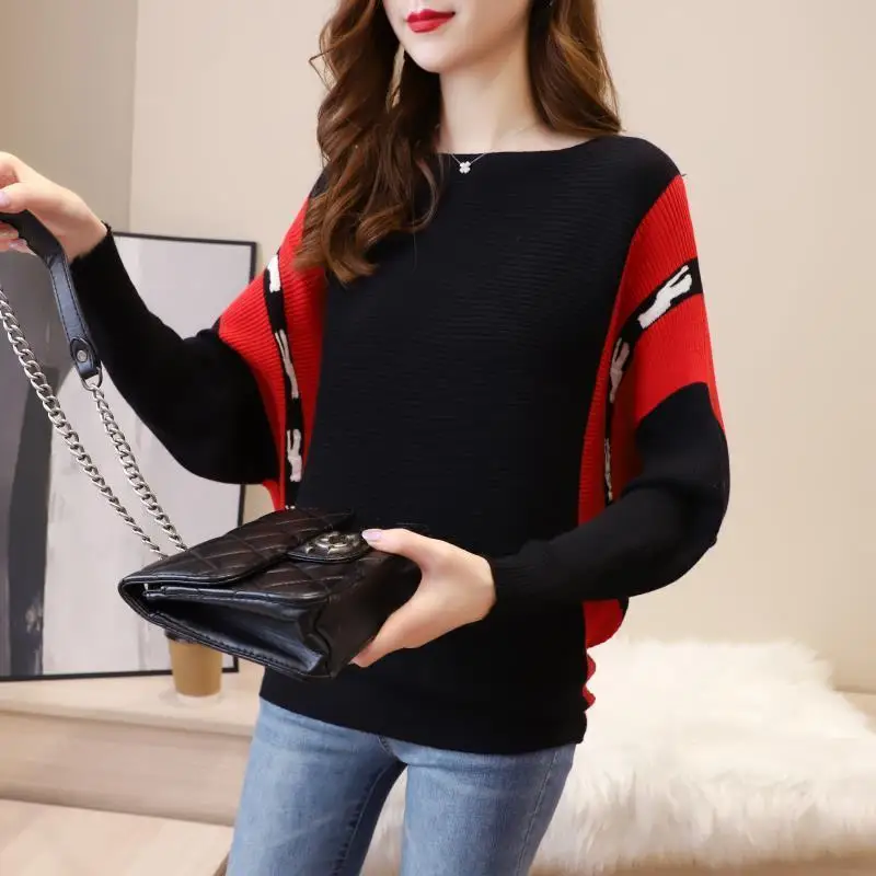 Autumn Spring New Lazy Wind Sweater Women Loose Long Sleeved Bat Shirt Korean Short Knitted Top Ladies Pullover Jumper Knitwear
