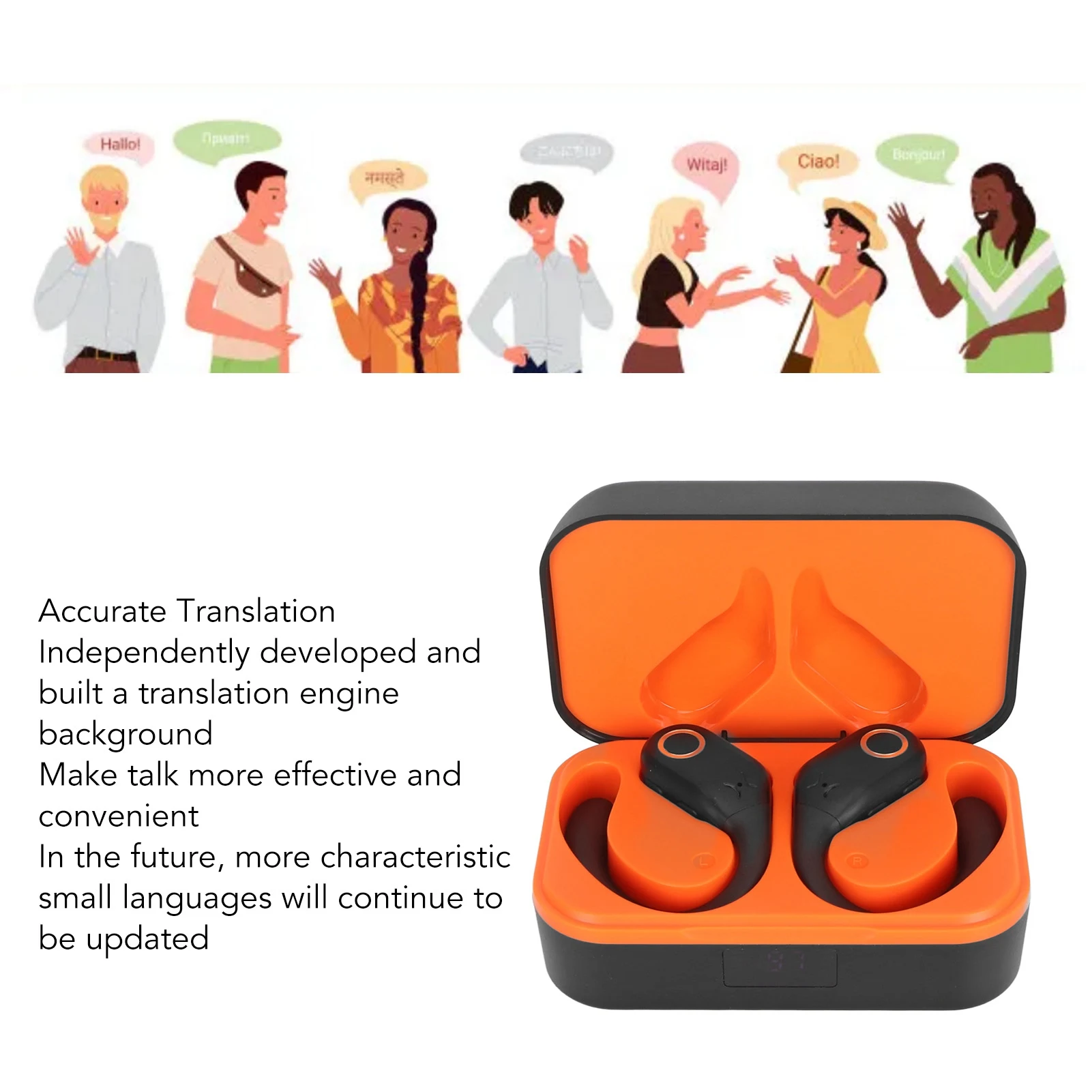 سماعات أذن مترجم بلوتوث 144 لغة للحد من الضوضاء سماعات ترجمة لاسلكية ستيريو مع علبة شحن