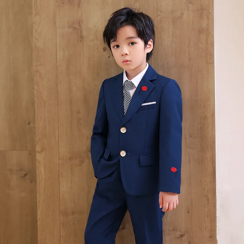 Kids Boys Formal Wedding Suit Prom Party Tuxedo Blazer Children's Day Piano Performance Costume School Uniform 2 4 6 7 8 9 10 T