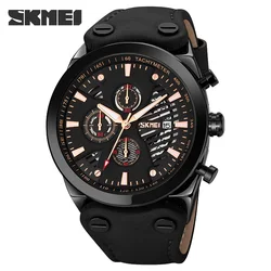 SKMEI Fashion Vintage Quartz Watch Luxury Leather Strap Men's Watches Top Brand Business Wristwatch Stopwatch Calendar Clock