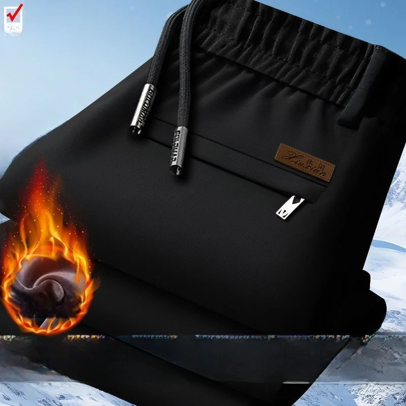 

Men's Fce Lined Casual Pants Elastic Waist Warm Outerwear Straight Leg Dad Clothes Loose Fit Large Size Trousers