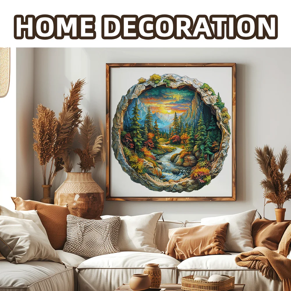 Challenging Forest Animal Wooden Puzzle - S/L Size, Vibrant Mountain and Waterfall Scenes, Perfect Home Decoration Painting Birt