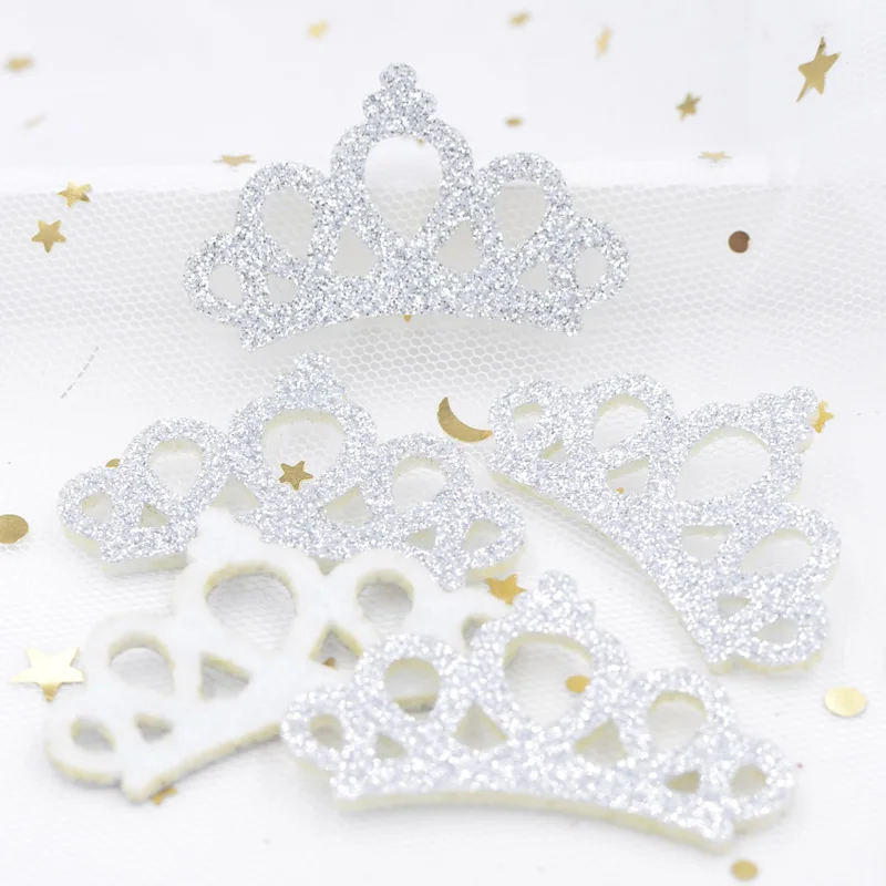 20Pcs Kawaii Padded Glitter Fabric Crown Patches Appliques for Crafts Clothes Sewing Supplies DIY Hair Bow Decoration