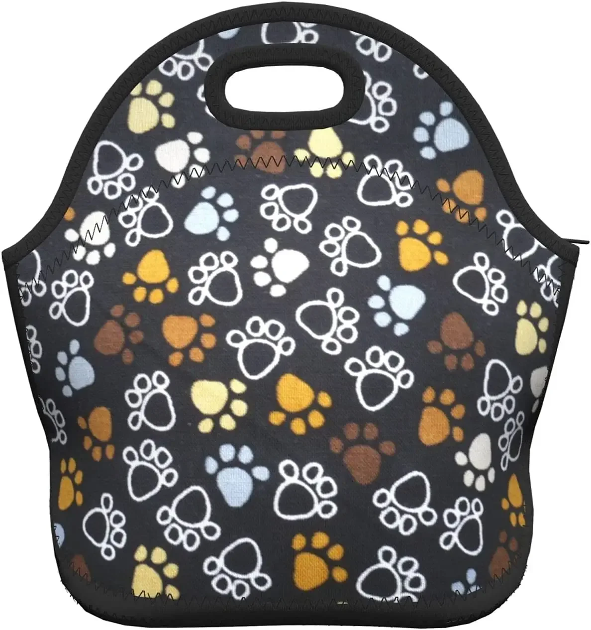 Colorful Dog Paw Reusable Insulated Neoprene Lunch Tote Bag Cooler Portable Lunch Box Bags