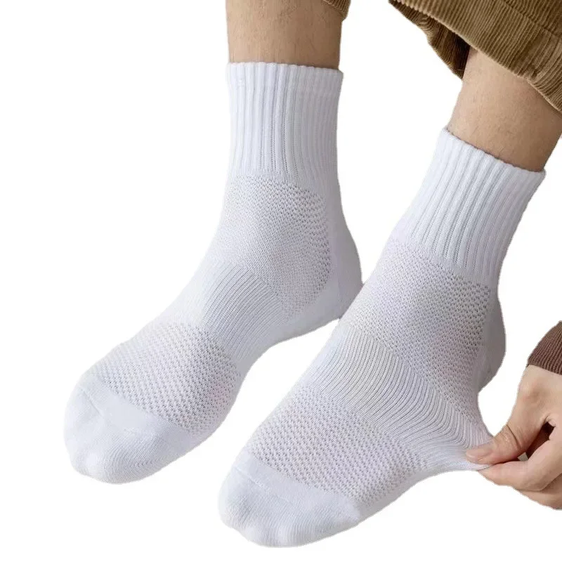 Men White Black Thick Breathable Cotton Cushion Crew Outdoor Sports Hiking Trekking Socks Work Boot Socks For Men 37-46 EU