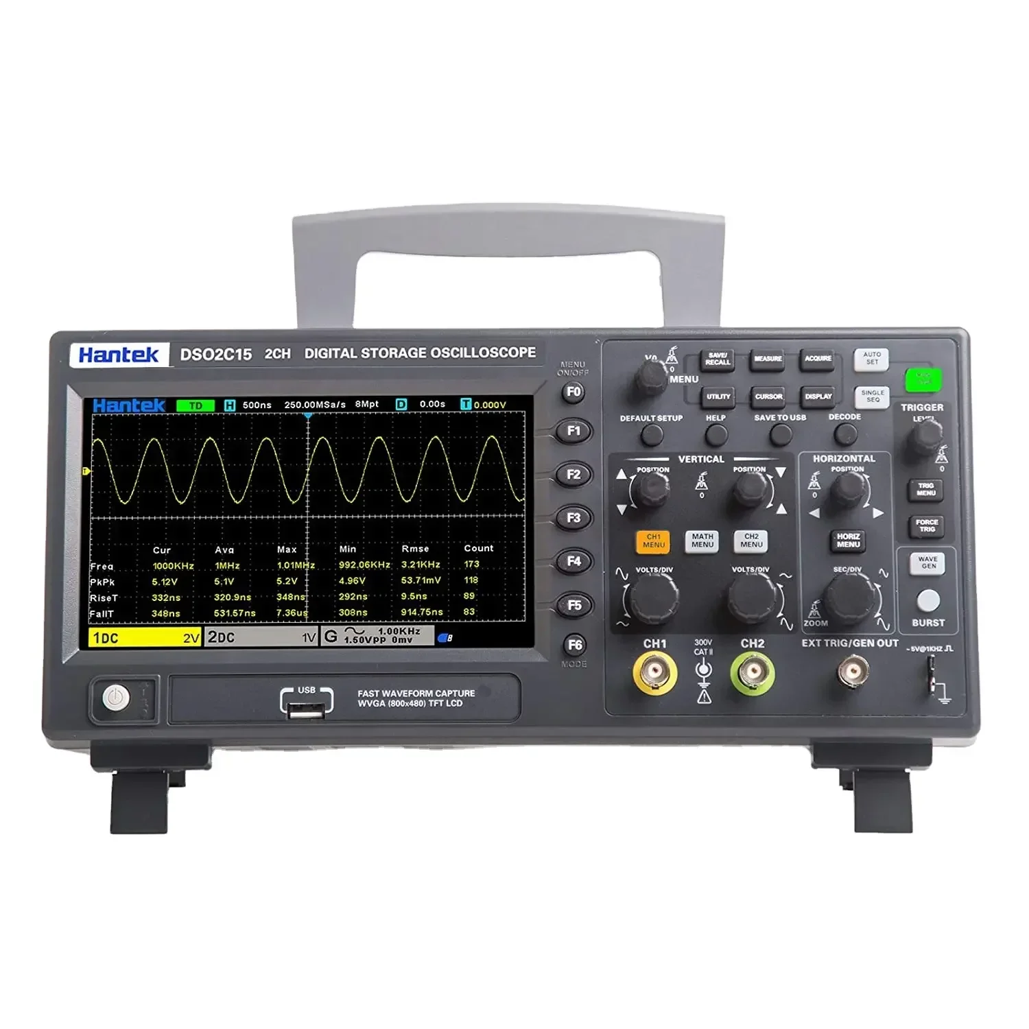 

Hantek Multi-function Storage Oscilloscope DSO2C15 Dual Channel 150MHz 1GSa/s Handheld Digital Oscilloscope