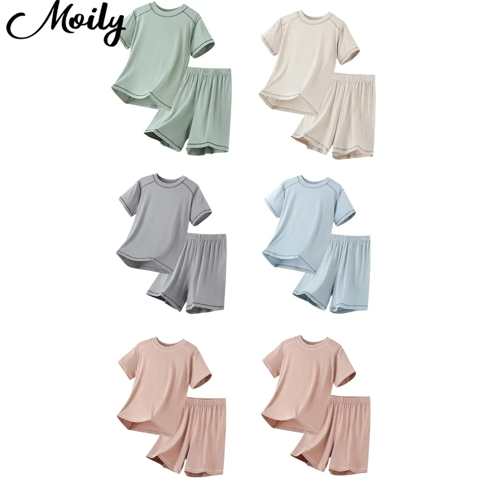 

Unisex 2-Piece Pajama Set Kids Boys Girls Short Sleeve Top with Elastic Waistband Shorts Children Sleepwear Homewear Loungewear