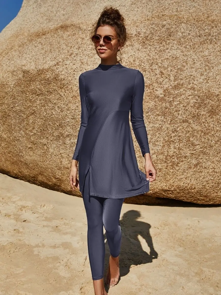 

Modest Split Muslim Women's Bathing Suit UPF50 Rash Guard Sports Surfing Two-Piece Swimsuit