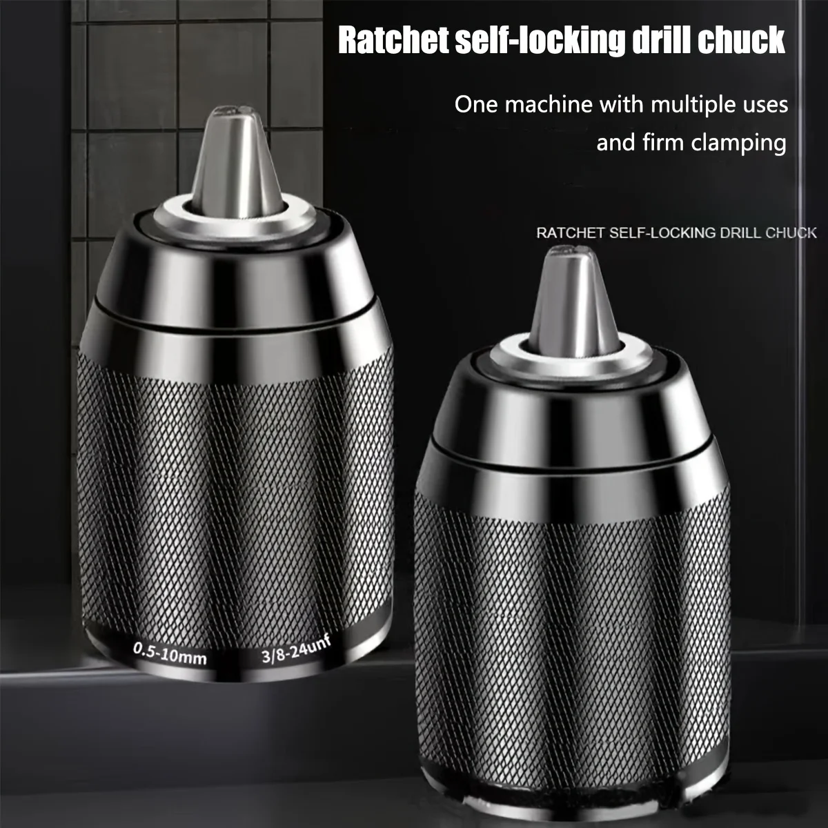 3/8-24UNF Keyless Drill Chuck 0.8-10mm Self-Tighten Black， Quick Action Chuck for Hand & Electric Drills
