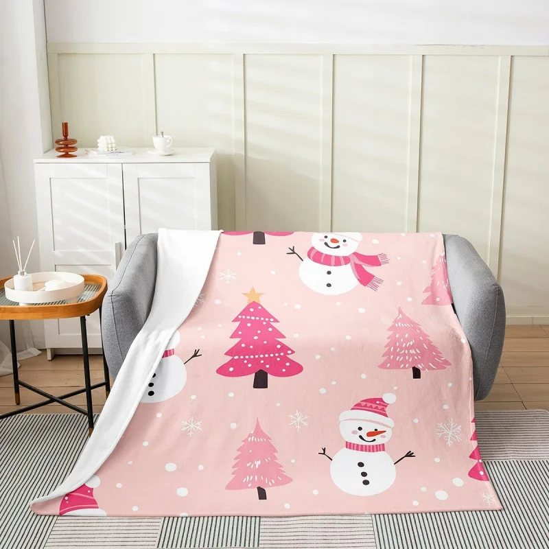 Christmas snowman blanket 80INX60IN New Year girl pink flannel decorative cover blanket