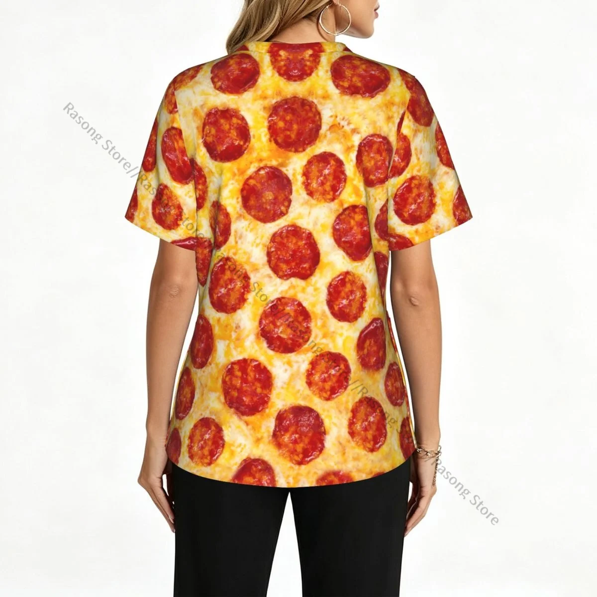 Pepper Pizza Scrubs Medical Uniforms Women V Neck Short Sleeve Tunic Scrubs Tops Nursing Surgical Uniforms