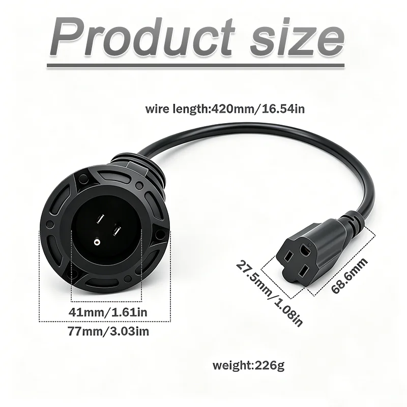 Waterproof  AC Port Plug 15A 125V Power Inlet Socket With Cord Golf Cart Plug Receptacle