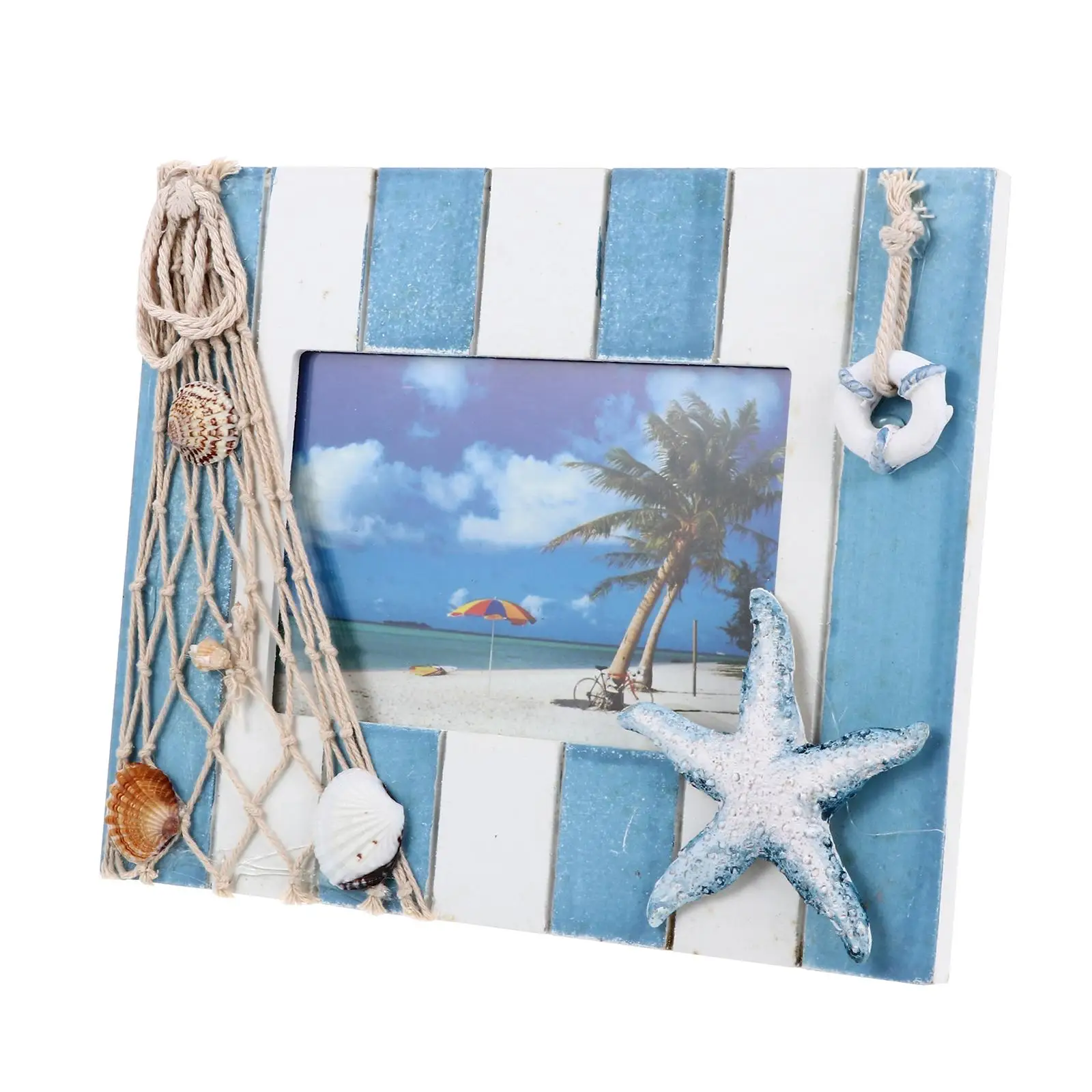 

Mediterranean Theme Photo Frame Wooden Ocean Style Picture Holder Nautical Decor Chic Design Home nament