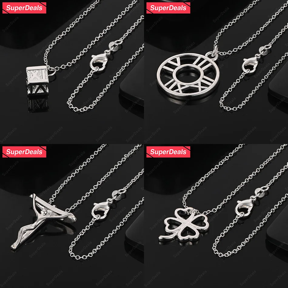 

Суперпредложения, стерлинговое серебро 925 пробы, крест Иисуса, четырехлистный клевер, квадратный круглый кулон с римскими цифрами, ожерелье, модные очаровательные ювелирные изделия