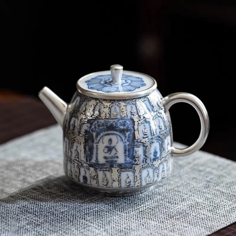 He Fusen Wanfo Sancai Gaiwan Tea Bowl9999Gilt Silver Tea Set Teapot Kung Fu Tea Set Tea Cup Collection Grade Gift Box