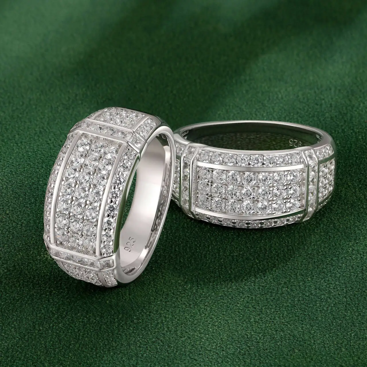 Newshe Luxury 925 Sterling Silver Men Ring 5A CZ Full Paved Wide Band Luxury Male Wedding Engagement Ring Fine Jewelry Gift
